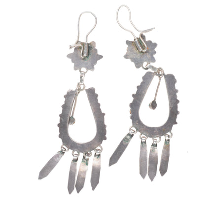 Vintage Zuni sterling silver snake eye turquoise dangle petit point earrings