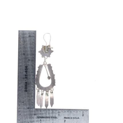 Vintage Zuni sterling silver snake eye turquoise dangle petit point earrings