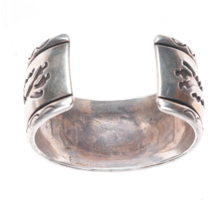 6.1" Vintage Navajo Overlay turquoise inlaid sterling silver heavy cuff bracelet