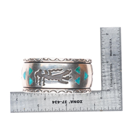 6.1" Vintage Navajo Overlay turquoise inlaid sterling silver heavy cuff bracelet