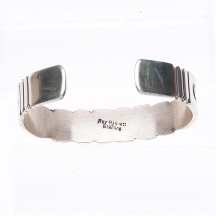 6.25" Ray Bennett Navajo sterling silver spiderweb turquoise cuff bracelet