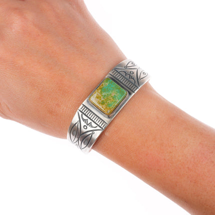 6.1" Danny Clark Navajo stamped sterling silver Royston turquoise cuff bracelet