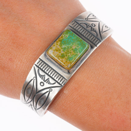 6.1" Danny Clark Navajo stamped sterling silver Royston turquoise cuff bracelet