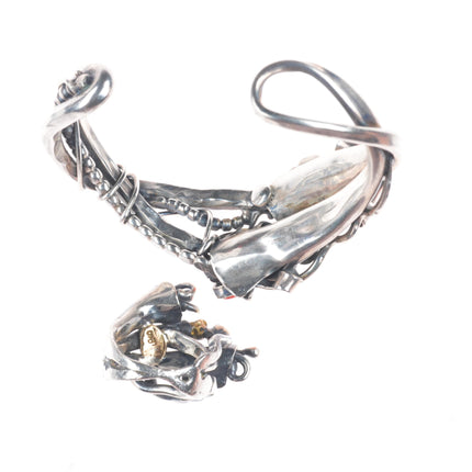 6.1" sz5 Sam Patania Modernist sterling silver/18k gold coral cuff bracelet/ring