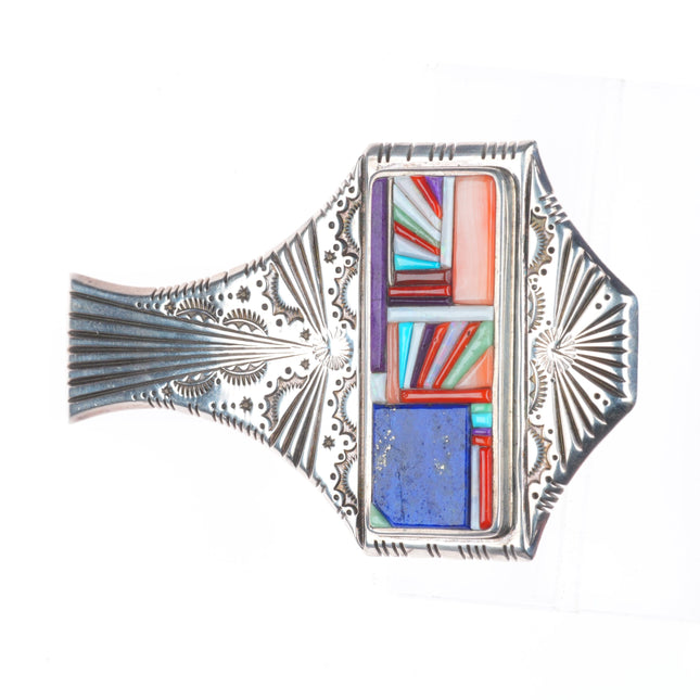David Tune Navajo sterling silver turquoise/coral cobblestone belt buckle