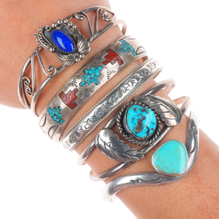 6"-6.25" Vintage Southwestern/Navajo sterling silver-turquoise cuff bracelet lot