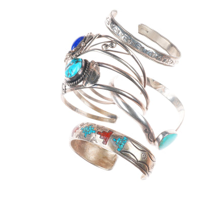 6"-6.25" Vintage Southwestern/Navajo sterling silver-turquoise cuff bracelet lot