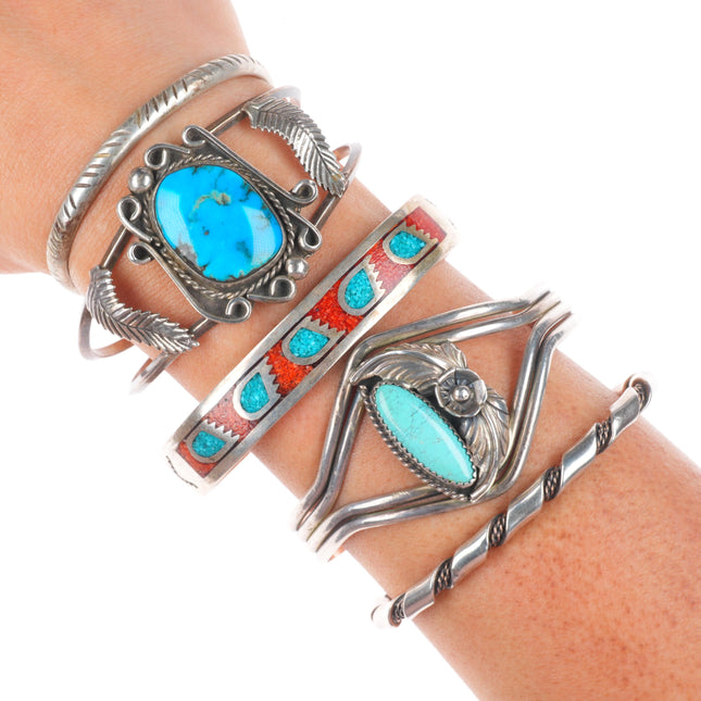 5.5"-7" Vintage Southwestern/Navajo sterling silver-turquoise cuff bracelet lot