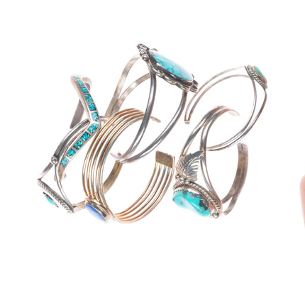 6"-6.6" Vintage Southwestern/Navajo sterling silver-turquoise cuff bracelet lot