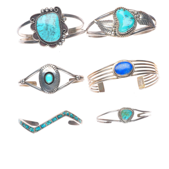 6"-6.6" Vintage Southwestern/Navajo sterling silver-turquoise cuff bracelet lot