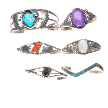 6"-7.1" Vintage Southwestern/Navajo sterling silver-turquoise cuff bracelet lot