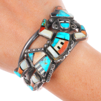 6.25" 1950's Zuni sterling silver Natural turquoise rainbow man cuff bracelet