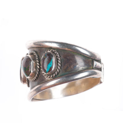 6.3" 1950's Bisbee Turquoise vintage Navajo sterling silver row cuff bracelet