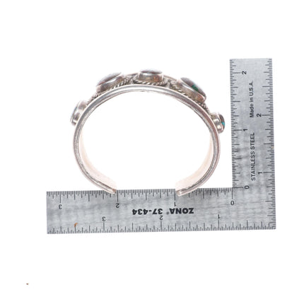 6.3" 1950's Bisbee Turquoise vintage Navajo sterling silver row cuff bracelet