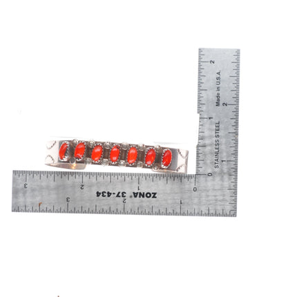 6.4" HM Coonsis sterling silver Mediterranean coral row cuff bracelet