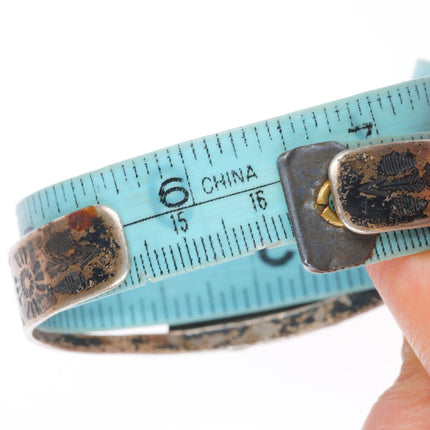 6.4" Fred Harvey #8 turquoise sterling silver rayed bezel cuff bracelet