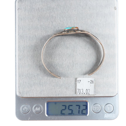 6.4" Fred Harvey #8 turquoise sterling silver rayed bezel cuff bracelet