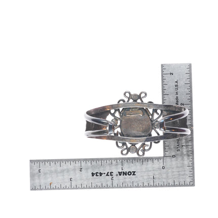 6.2" Vintage Navajo sterling silver turquoise stamped sides cuff bracelet