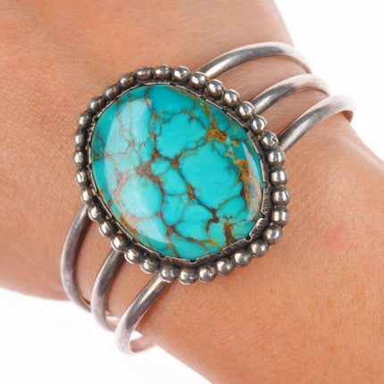6.2" Vintage Navajo sterling silver turquoise high grade turquoise cuff bracelet
