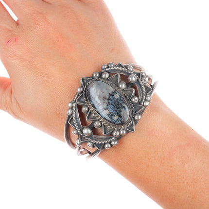 6.75" c1950's Vintage Navajo sterling silver petrified wood agate cuff bracelet