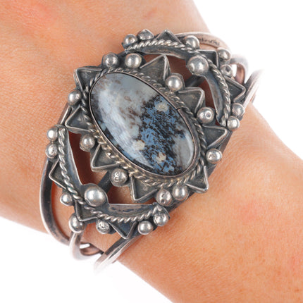 6.75" c1950's Vintage Navajo sterling silver petrified wood agate cuff bracelet