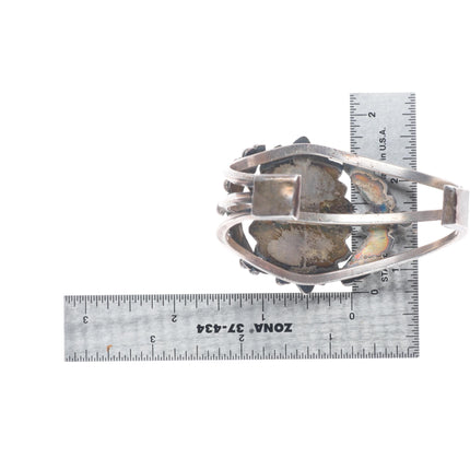 6.75" c1950's Vintage Navajo sterling silver petrified wood agate cuff bracelet