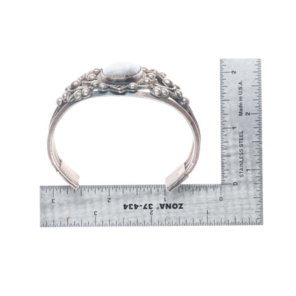 6.75" c1950's Vintage Navajo sterling silver petrified wood agate cuff bracelet