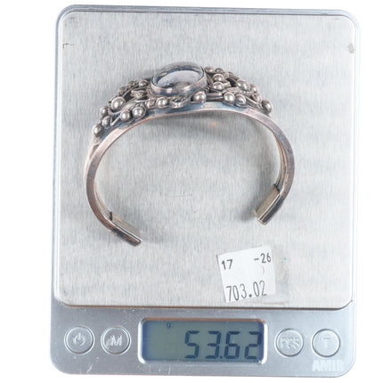 6.75" c1950's Vintage Navajo sterling silver petrified wood agate cuff bracelet