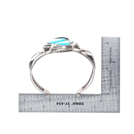 6.5" Vintage Navajo sterling silver 2 stone turquoise leafwork cuff bracelet