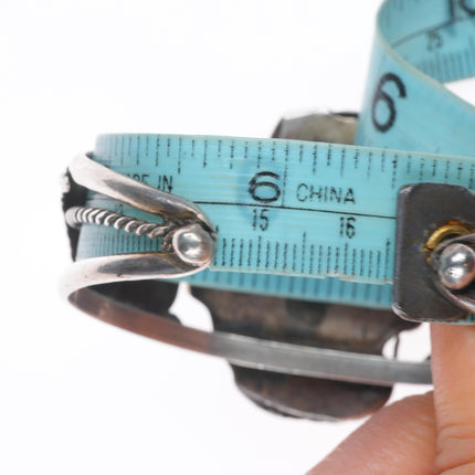6.5" Vintage Navajo sterling silver 2 stone turquoise leafwork cuff bracelet