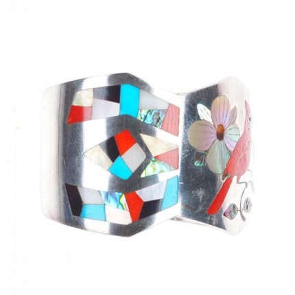 6" AD Banteah Zuni sterling silver Cardinal turquoise/coral inlay cuff bracelet