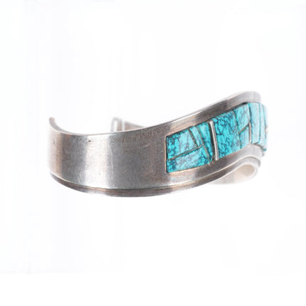 7.2" Norton Becenti Navajo sterling silver spiderweb turquoise cuff bracelet