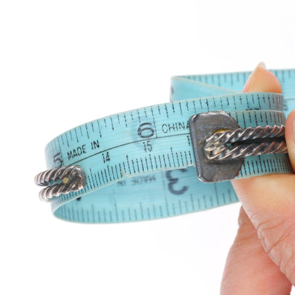 6.3" 1930's Vintage Navajo twisted sterling silver wire turquoise cuff bracelet