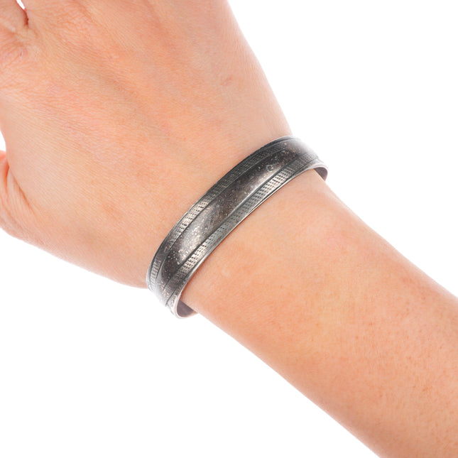 6.5" Antique Navajo ingot silver stamped/chiseled repousse cuff bracelet
