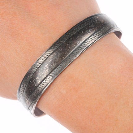 6.5" Antique Navajo ingot silver stamped/chiseled repousse cuff bracelet