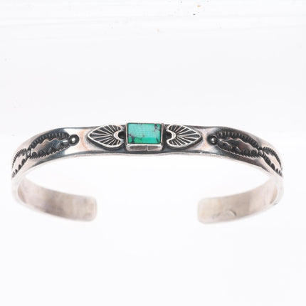 6.2" Albert Jake Navajo sterling silver stamped stacker turquoise cuff bracelet
