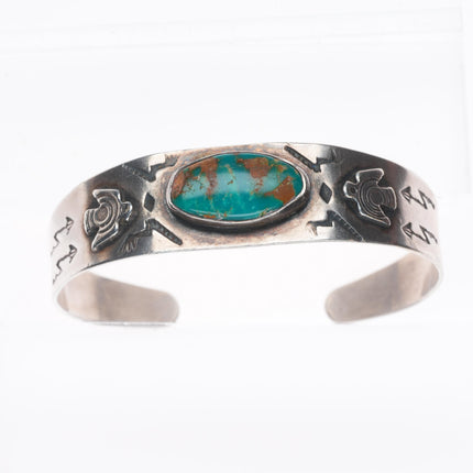 6.1" 1940's Fred Harvey Era thunderbird cuff bracelet with nice turquoise