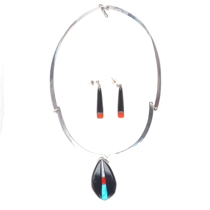 Richard Chavez Kewa sterling silver Black Jade-turquoise-coral necklace/earrings