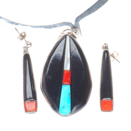 Richard Chavez Kewa sterling silver Black Jade-turquoise-coral necklace/earrings