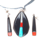 Richard Chavez Kewa sterling silver Black Jade-turquoise-coral necklace/earrings
