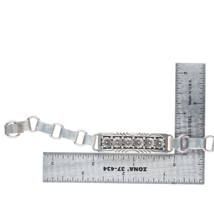 7" vintage Kee Montoya Navajo sterling silver link bracelet with flower bar