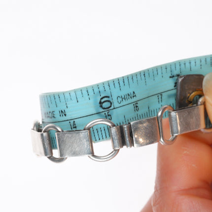 7" vintage Kee Montoya Navajo sterling silver link bracelet with flower bar