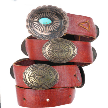 48" Vintage sterling silver southwestern concho belt with turquoise buckle
