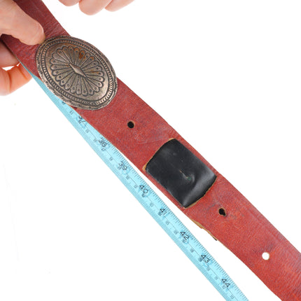 48" Vintage sterling silver southwestern concho belt with turquoise buckle