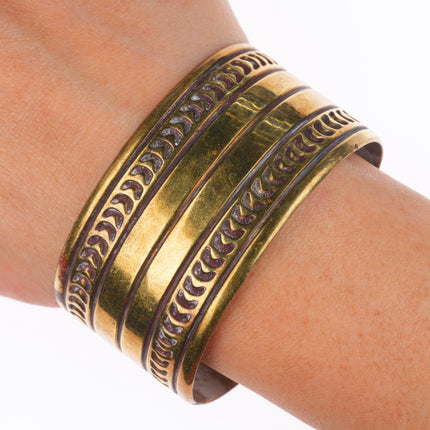 6.75" Cippy Crazy Horse Cochiti pueblo brass deep stamped cuff bracelet