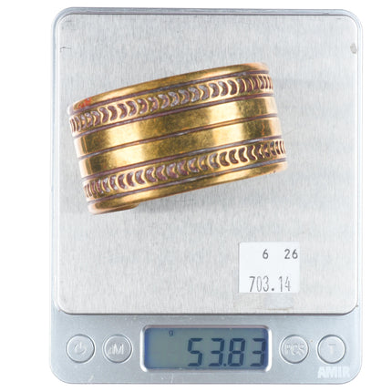 6.75" Cippy Crazy Horse Cochiti pueblo brass deep stamped cuff bracelet