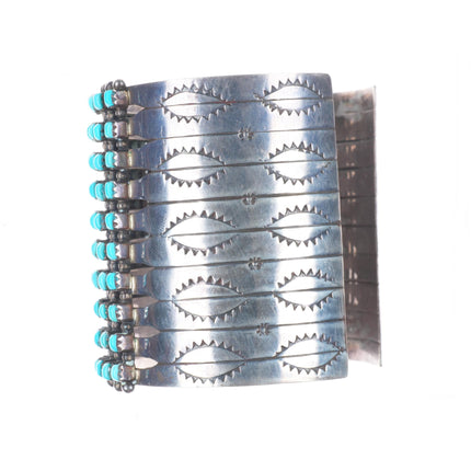 7.1" vintage Zuni square cut turquoise wide stack sterling silver cuff bracelet
