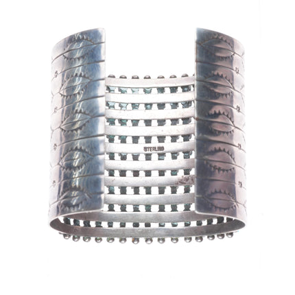 7.1" vintage Zuni square cut turquoise wide stack sterling silver cuff bracelet