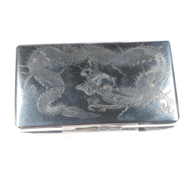 Vintage Wai Kee Chinese Export sterling silver jewelry box with dragon design