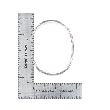 6.3" Gasper Zuni sterling silver multi-stone inlay wide cuff bracelet